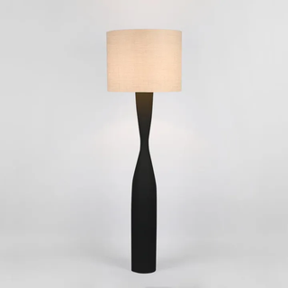 Callum Floor Lamp Black w Nat Linen Shade
